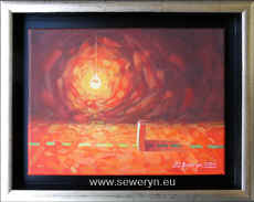 PODAJC ZA ZIELONYM, akryl/olej na ptnie, 18x24cm, 2008 - Magorzata Seweryn