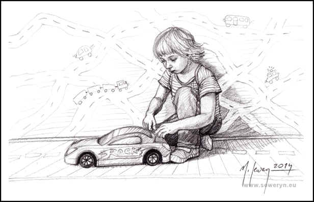 Arti i autka, rysunek ołówkiem, A4, 2014