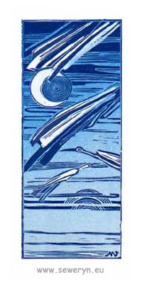 "Niebieskie Ptaki I", linoryt, 2001
