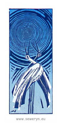 "Niebieskie Ptaki II", linoryt, 2001