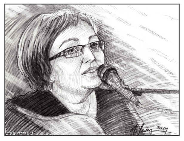 Portret Marioli Koniecznej (zwanej Bytomska Osiecką), rysunek ołówkiem, A4, 2014
